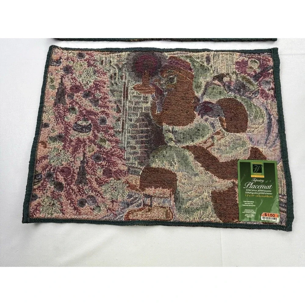 Vintage Windham Home Christmas Tapestry Placemats Set 2 Santa Tree NOS 13x19